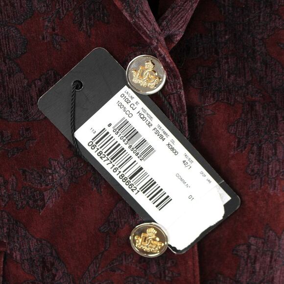 Dolce & Gabbana Velour Burgundy Floral Pattern Blazer 42 Single Breasted Jacket - Picture 5 of 8